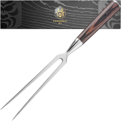 KESSAKU Meat Fork - 6 inch - Samurai Series - Dual-Prong Carving & BBQ Fork - Forged High Carbon Stainless Steel - Wood Handle - CookCave
