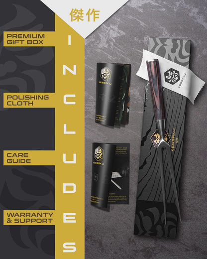 KESSAKU Meat Fork - 6 inch - Samurai Series - Dual-Prong Carving & BBQ Fork - Forged High Carbon Stainless Steel - Wood Handle - CookCave