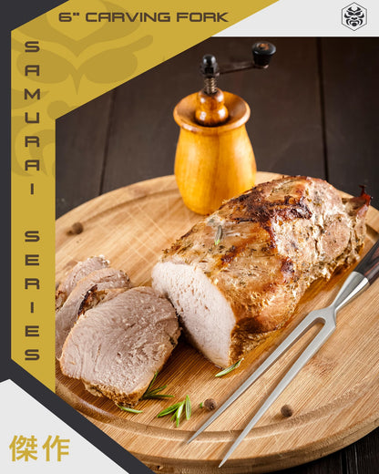 KESSAKU Meat Fork - 6 inch - Samurai Series - Dual-Prong Carving & BBQ Fork - Forged High Carbon Stainless Steel - Wood Handle - CookCave