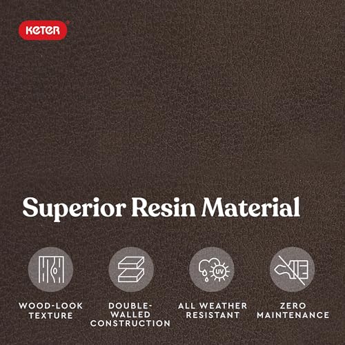 Keter City 30 Gallon Resin Outdoor Storage Box and Patio Furniture Side Table for Pool and Garden Accessories, Brown - CookCave