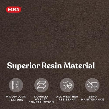 Keter City 30 Gallon Resin Outdoor Storage Box and Patio Furniture Side Table for Pool and Garden Accessories, Brown - CookCave