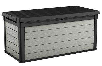 Keter Denali 150 Gallon Resin Large Deck Box with Double Wall 20mm Panels - Paintable and Drillable-Organization and Storage for Patio Storage Box and Outdoor Items, Grey & Black - CookCave