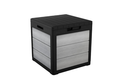 Keter Denali 30 Gallon Resin Outdoor Storage Box and Patio Storage Box Side Table for Pool and Garden Accessories, Grey & Black - CookCave