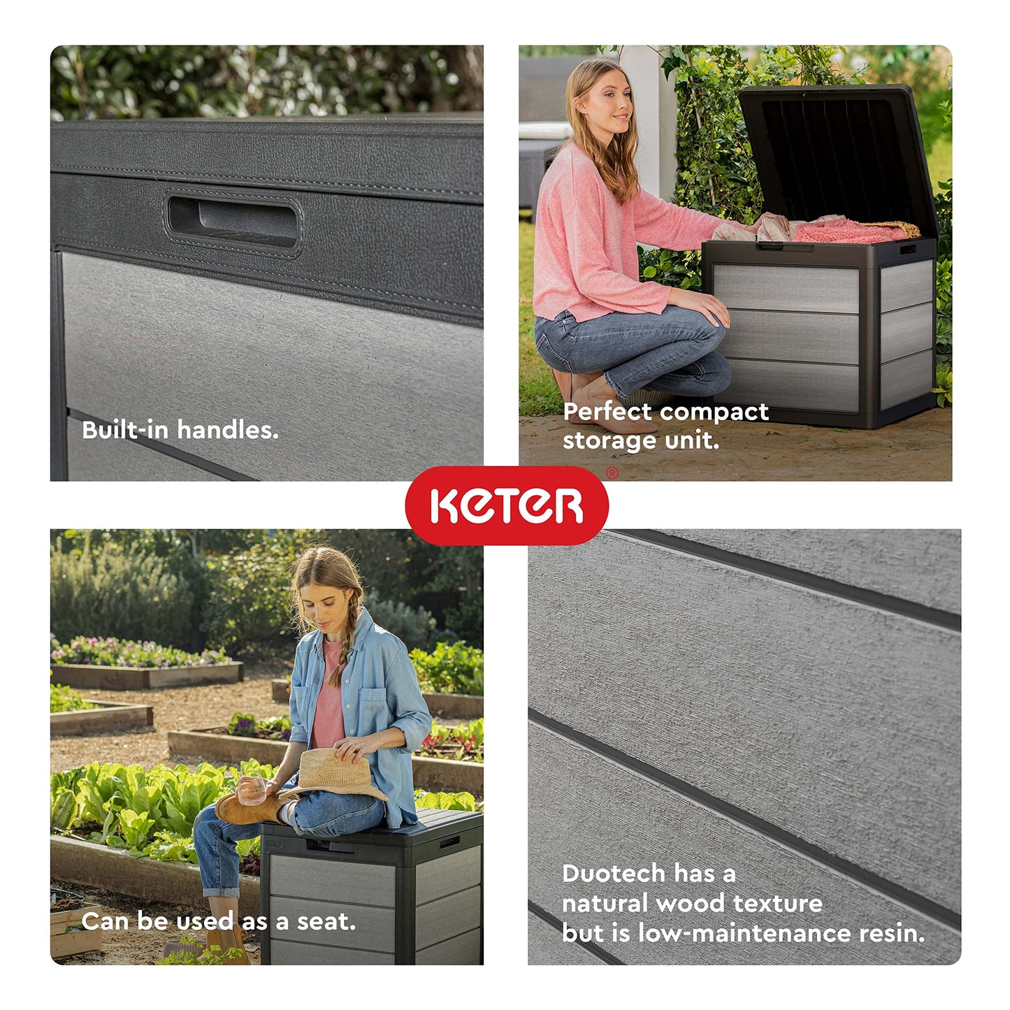 Keter Denali 30 Gallon Resin Outdoor Storage Box and Patio Storage Box Side Table for Pool and Garden Accessories, Grey & Black - CookCave
