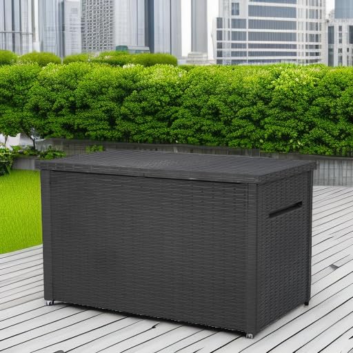 Keter Java XXL 230 Gallon Resin Large Outdoor Storage Box for Patio Storage Box, Outdoor Cushions, Garden Tools and Pool Floats, Dark Grey - CookCave