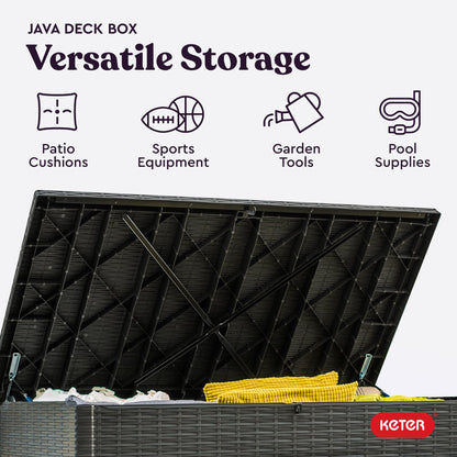 Keter Java XXL 230 Gallon Resin Large Outdoor Storage Box for Patio Storage Box, Outdoor Cushions, Garden Tools and Pool Floats, Dark Grey - CookCave