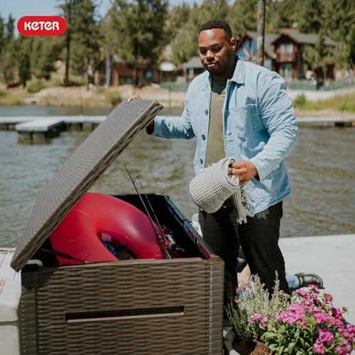Keter Java XXL 230 Gallon Resin Large Outdoor Storage Box for Patio Storage Box, Outdoor Cushions, Garden Tools and Pool Floats, Dark Grey - CookCave