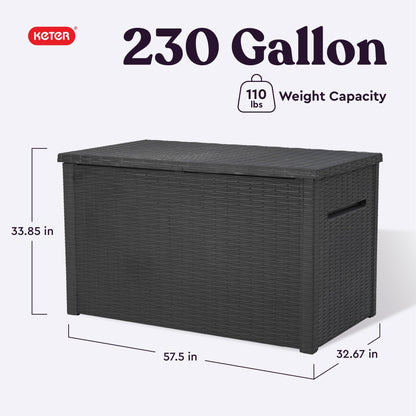 Keter Java XXL 230 Gallon Resin Large Outdoor Storage Box for Patio Storage Box, Outdoor Cushions, Garden Tools and Pool Floats, Dark Grey - CookCave