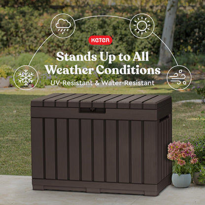 Keter Kentwood 50 Gallon Resin Deck Box-Organization and Storage for Patio Cushions, Throw Pillows and Garden Tools, Brown - CookCave