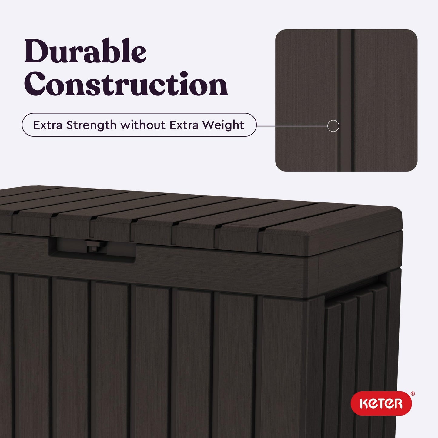 Keter Kentwood 50 Gallon Resin Deck Box-Organization and Storage for Patio Cushions, Throw Pillows and Garden Tools, Brown - CookCave