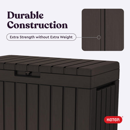 Keter Kentwood 50 Gallon Resin Deck Box-Organization and Storage for Patio Cushions, Throw Pillows and Garden Tools, Brown - CookCave