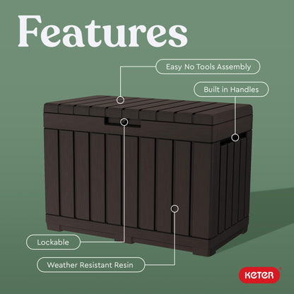 Keter Kentwood 50 Gallon Resin Deck Box-Organization and Storage for Patio Cushions, Throw Pillows and Garden Tools, Brown - CookCave
