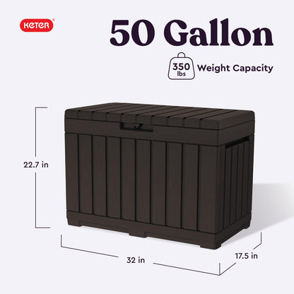 Keter Kentwood 50 Gallon Resin Deck Box-Organization and Storage for Patio Cushions, Throw Pillows and Garden Tools, Brown - CookCave