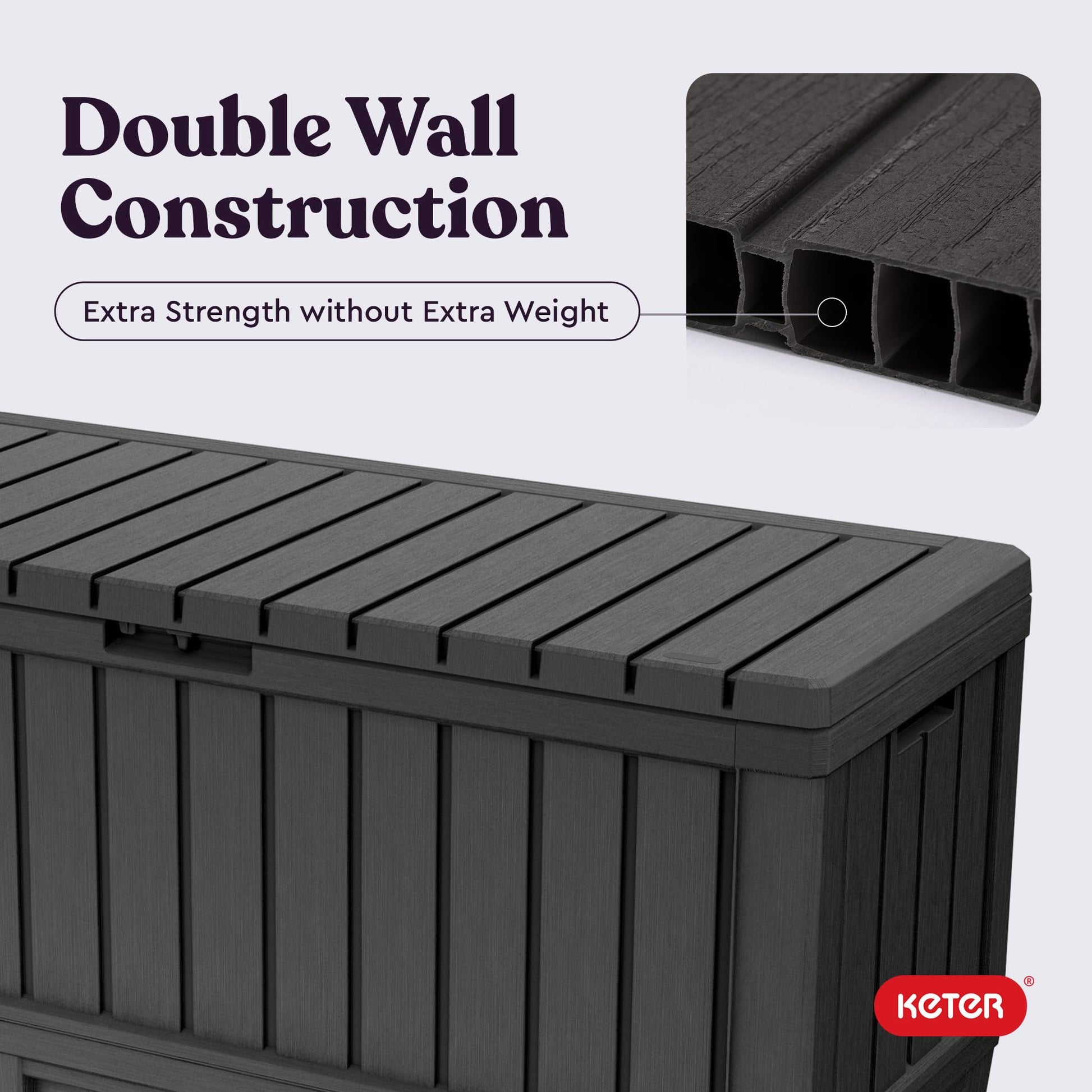 Keter Kentwood 92 Gallon Resin Deck Box-Organization and Storage for Patio Furniture Outdoor Cushions, Throw Pillows, Garden Tools and Pool Floats, Dark Grey - CookCave