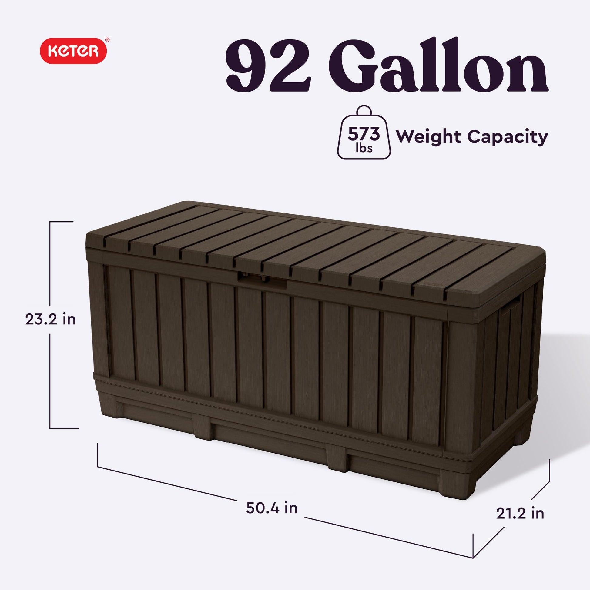 Keter Kentwood 92 Gallon Resin Deck Box-Organization and Storage for Patio Storage Box Outdoor Cushions, Throw Pillows, Garden Tools and Pool Floats, Brown - CookCave