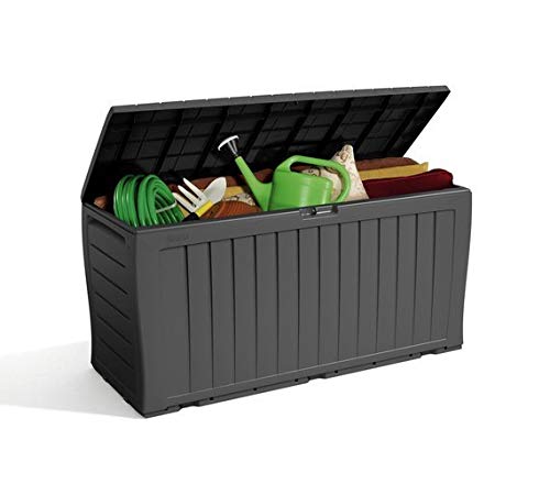 Keter Marvel+ 270L Outdoor 65% recycled Garden Furniture Storage Box Graphite Wood Panel Effect | Fade Free | All Weather Resistant | Safe and Secure | Zero Maintenance | 2 year Warranty - CookCave