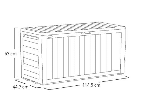 Keter Marvel+ 270L Outdoor 65% recycled Garden Furniture Storage Box Graphite Wood Panel Effect | Fade Free | All Weather Resistant | Safe and Secure | Zero Maintenance | 2 year Warranty - CookCave