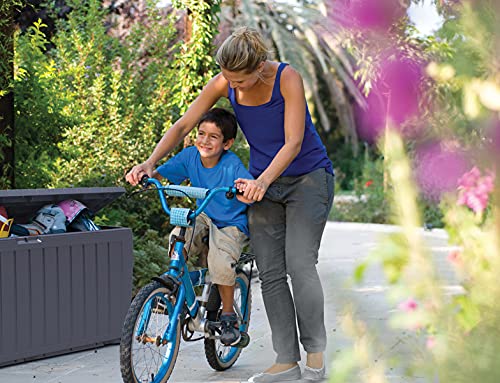 Keter Marvel+ 270L Outdoor 65% recycled Garden Furniture Storage Box Graphite Wood Panel Effect | Fade Free | All Weather Resistant | Safe and Secure | Zero Maintenance | 2 year Warranty - CookCave