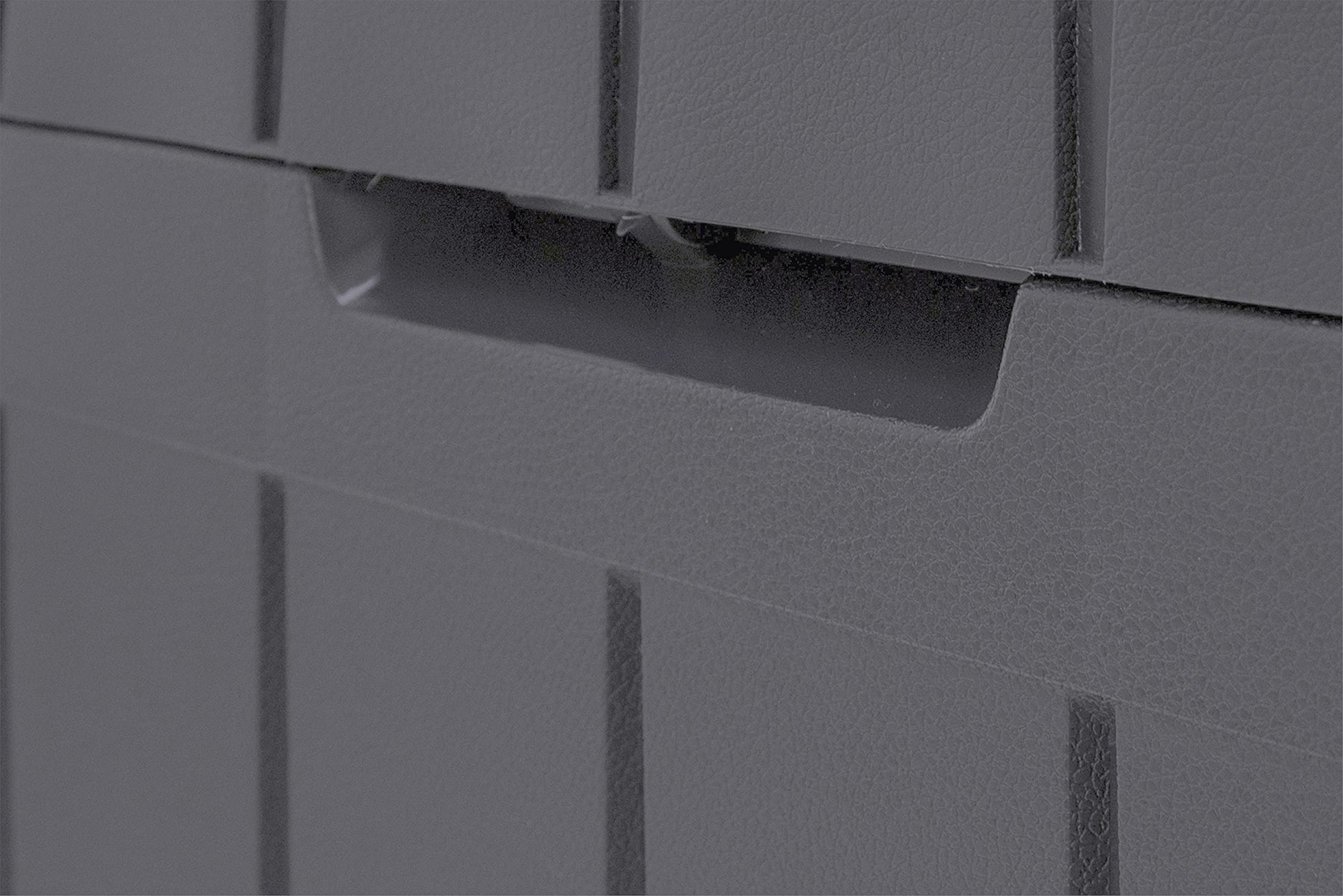 Keter Marvel+ 270L Outdoor 65% recycled Garden Furniture Storage Box Graphite Wood Panel Effect | Fade Free | All Weather Resistant | Safe and Secure | Zero Maintenance | 2 year Warranty - CookCave