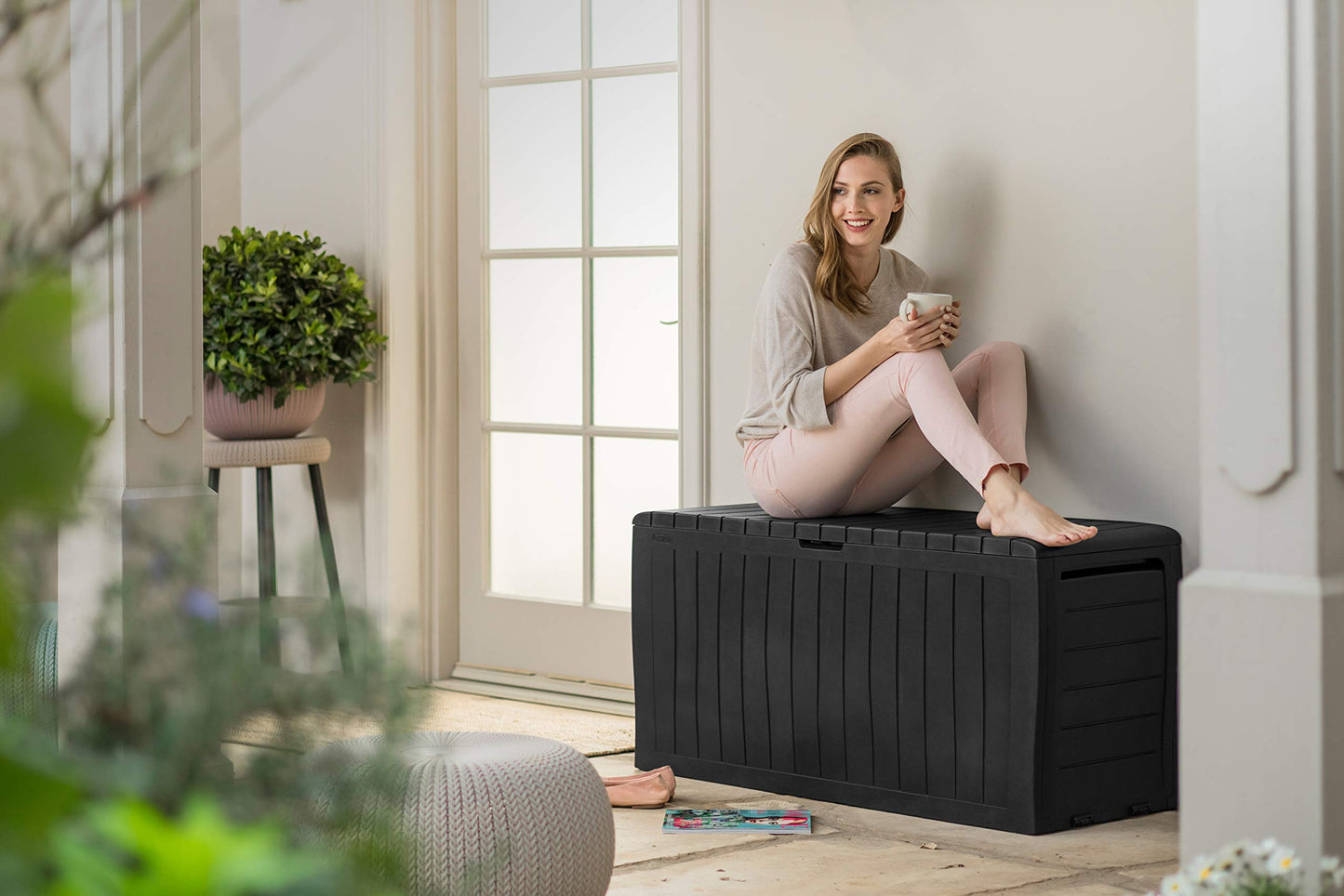 Keter Marvel+ 270L Outdoor 65% recycled Garden Furniture Storage Box Graphite Wood Panel Effect | Fade Free | All Weather Resistant | Safe and Secure | Zero Maintenance | 2 year Warranty - CookCave
