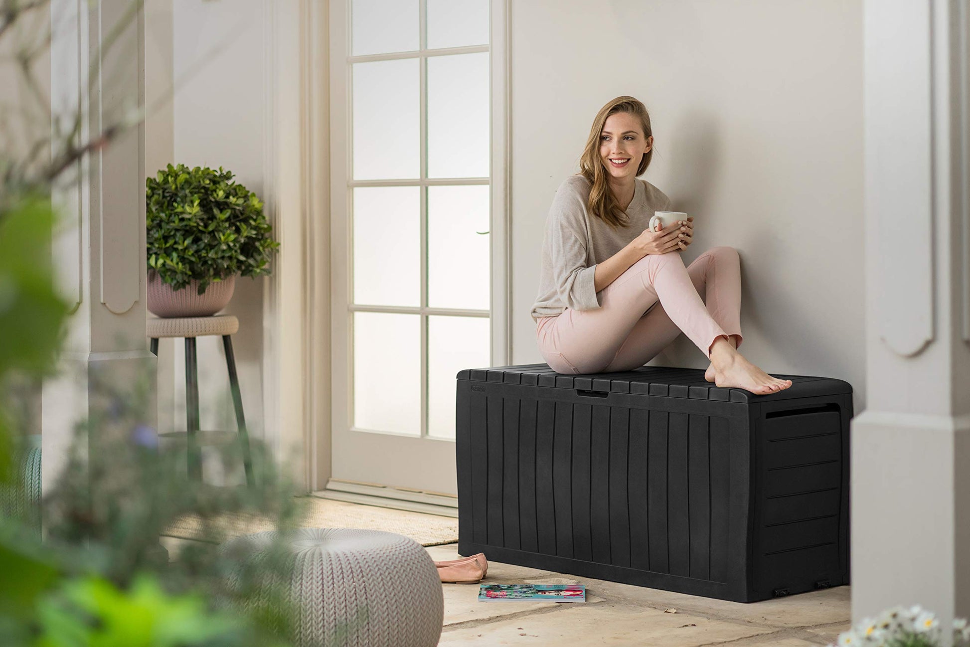 Keter Marvel+ 270L Outdoor 65% recycled Garden Furniture Storage Box Graphite Wood Panel Effect | Fade Free | All Weather Resistant | Safe and Secure | Zero Maintenance | 2 year Warranty - CookCave
