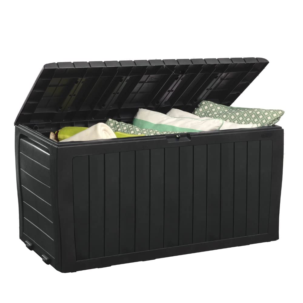 Keter Marvel Plus 71 Gallon Resin Deck Box Organization and Storage for Patio Storage Box Outdoor Cushions, Throw Pillows, Garden Tools and Pool Accessories, Dark Grey - CookCave