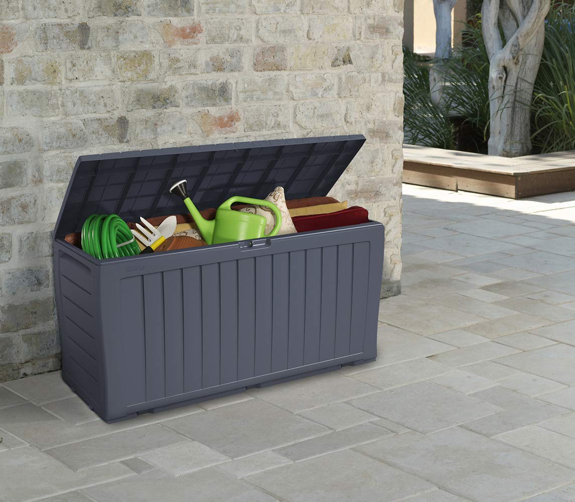 Keter Marvel Plus 71 Gallon Resin Deck Box Organization and Storage for Patio Storage Box Outdoor Cushions, Throw Pillows, Garden Tools and Pool Accessories, Dark Grey - CookCave