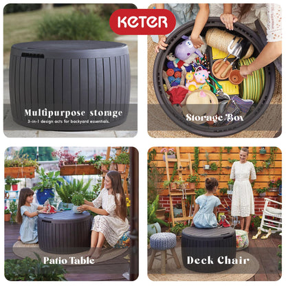 Keter Outdoor Storage Deck Box, 37 Gallon Waterproof Patio Table Bin, Circa, Brown - CookCave