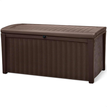 Keter Outdoor Storage Deck Box, for Patio, Backyard & Garden, Borneo, 110 Gallon, Brown - Lockable, Organizing, and Waterproof Plastic Container Bench - CookCave