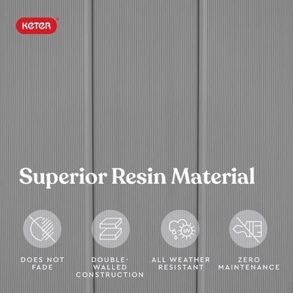 Keter Premier Tall 4.6 x 5.6 ft. Resin Outdoor Storage Shed with Shelving Brackets for Patio Furniture, Pool Accessories, and Bikes, Grey & Black - CookCave