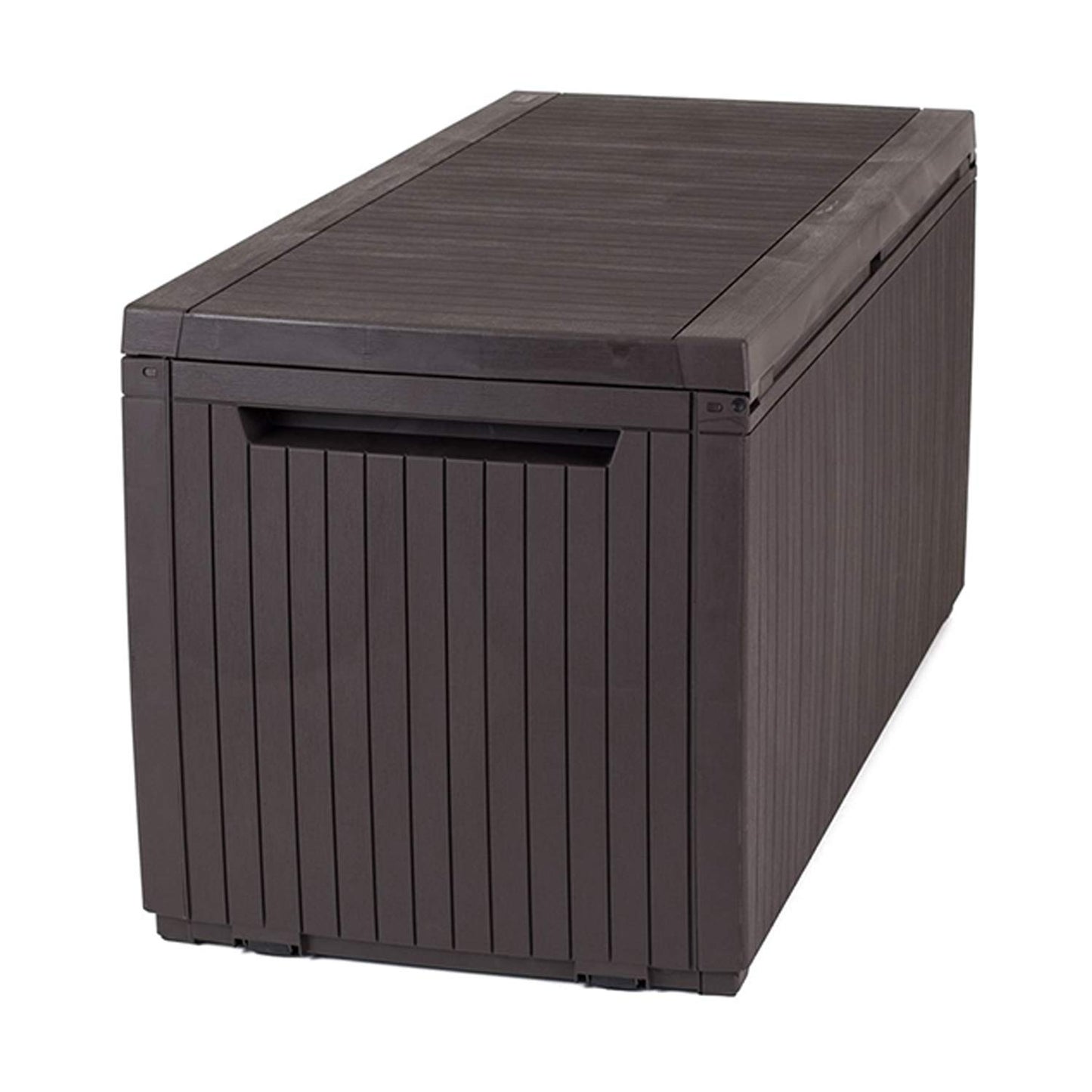 Keter Springwood 80 Gallon Resin Outdoor Storage Box for Patio Furniture Cushions and Garden Tools with Handles, Brown - CookCave