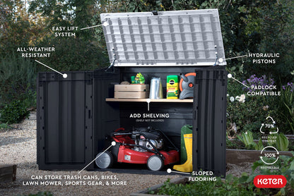 Keter Store-It-Out Prime 4.3 x 3.7 ft. Outdoor Resin Storage Shed with Easy Lift Hinges, Perfect for Yard Tools, Pool Floats and Garden Accessories, Black - CookCave