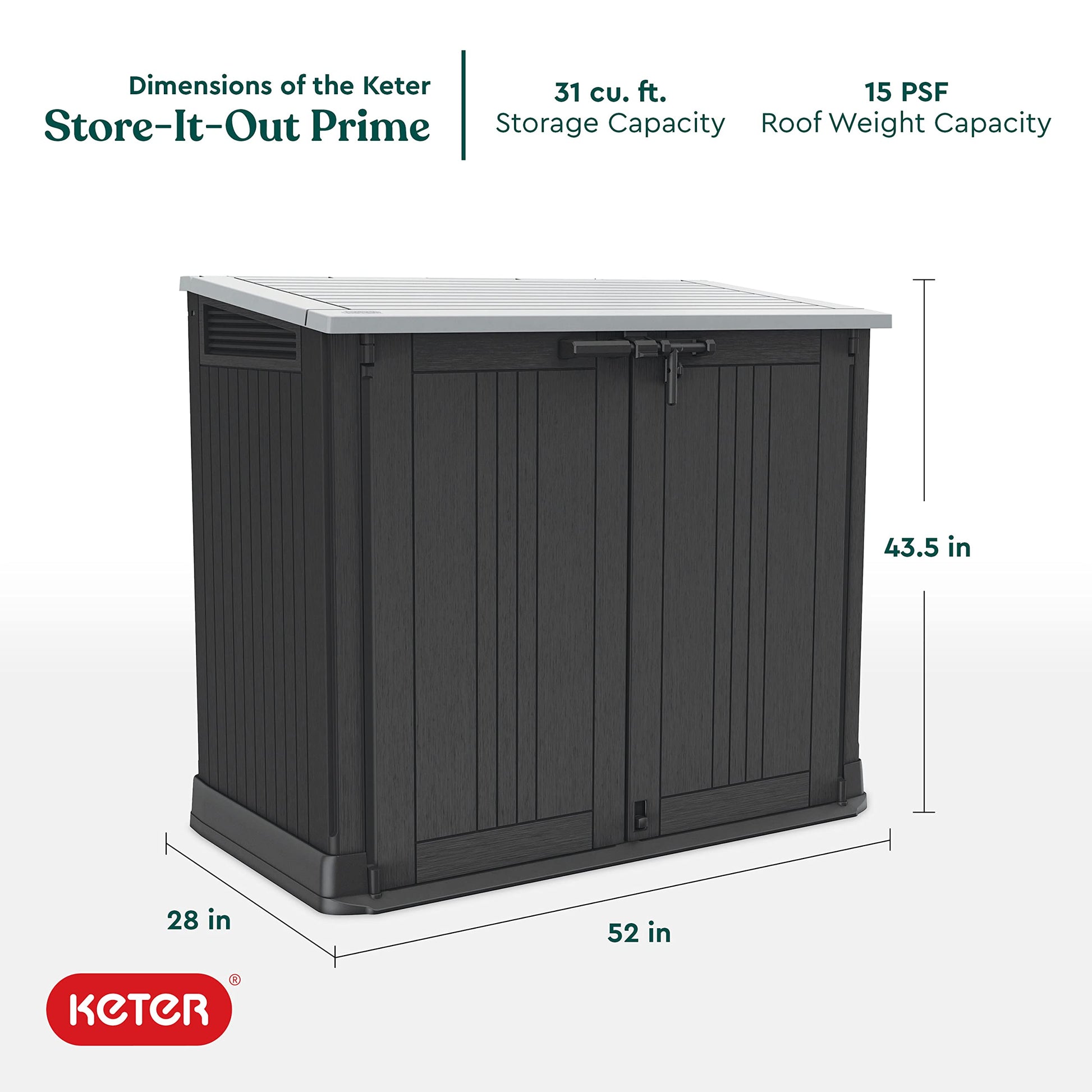 Keter Store-It-Out Prime 4.3 x 3.7 ft. Outdoor Resin Storage Shed with Easy Lift Hinges, Perfect for Yard Tools, Pool Floats and Garden Accessories, Black - CookCave
