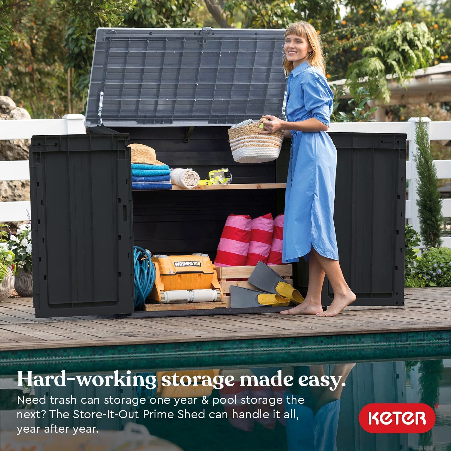 Keter Store-It-Out Prime 4.3 x 3.7 ft. Outdoor Resin Storage Shed with Easy Lift Hinges, Perfect for Yard Tools, Pool Floats and Garden Accessories, Black - CookCave