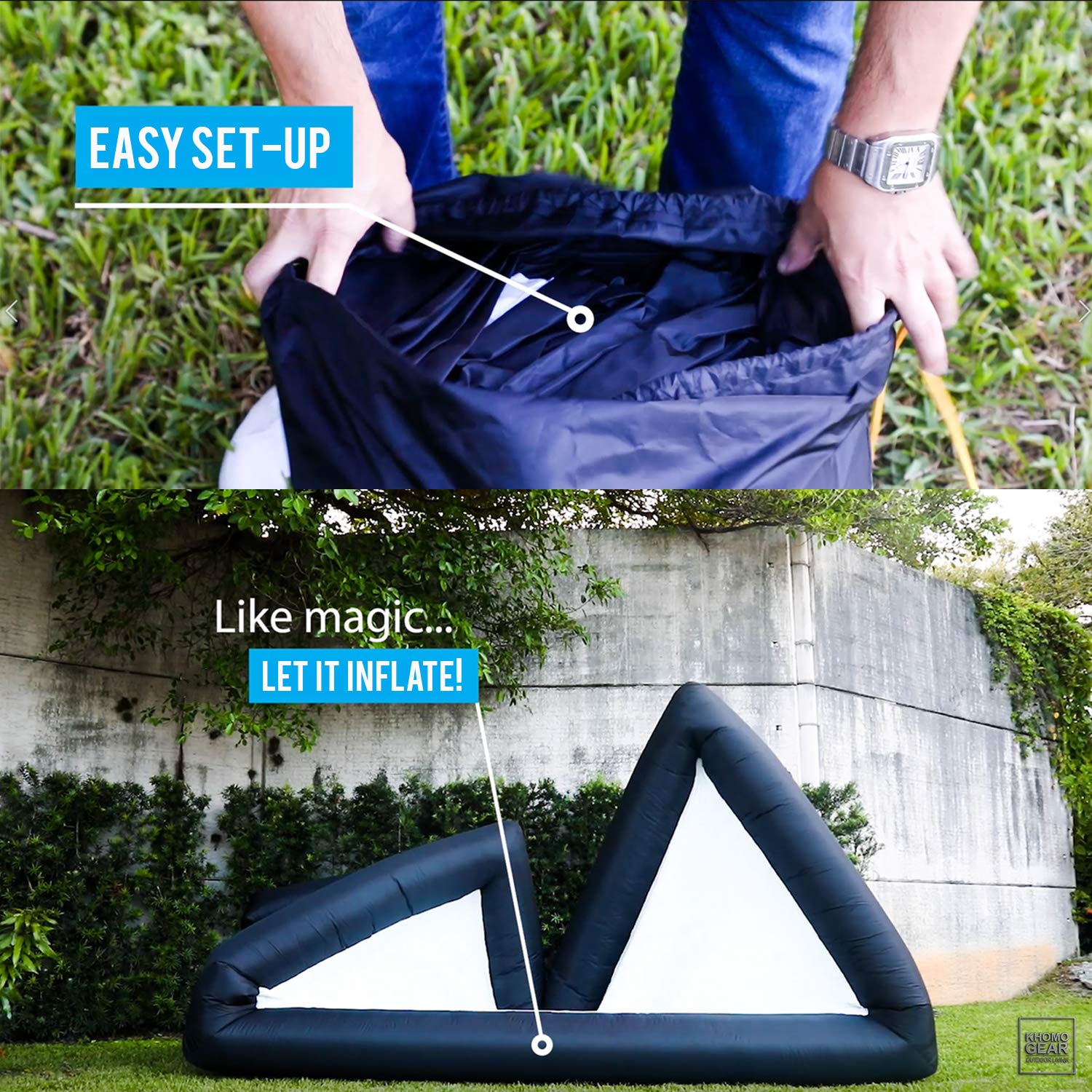 KHOMO GEAR 20 ft Outdoor Projector Screen - Supports Front and Rear Projection - Includes Inflation Fan, Tie-Downs and Storage Bag - Inflatable Projector Screen - CookCave