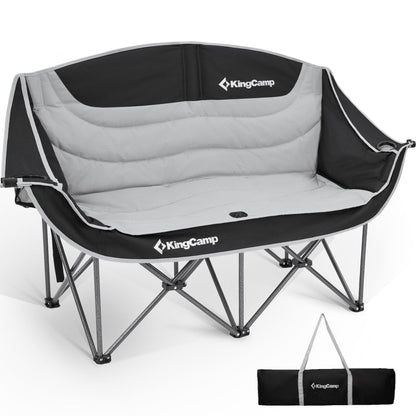 KingCamp Double Camping Chair, Oversized 660lbs Heavy Duty Loveseat for Adults Portable Folding XL 2 Person Couch Padded Comfortable Two Seat with Cup Holder for Outdoor Lawn Backyard, Black/Grey - CookCave