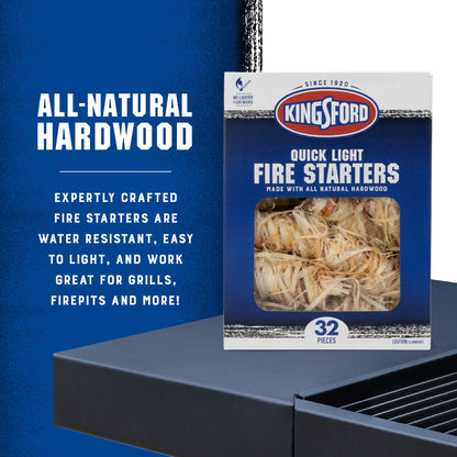 Kingsford Quick Light Fire Starters | Wooden Fire Starters Made with All Natural Hardwood for Grilling, Campfires, & Outdoor Fireplaces | 32 Count Fire Starter Rolls - CookCave