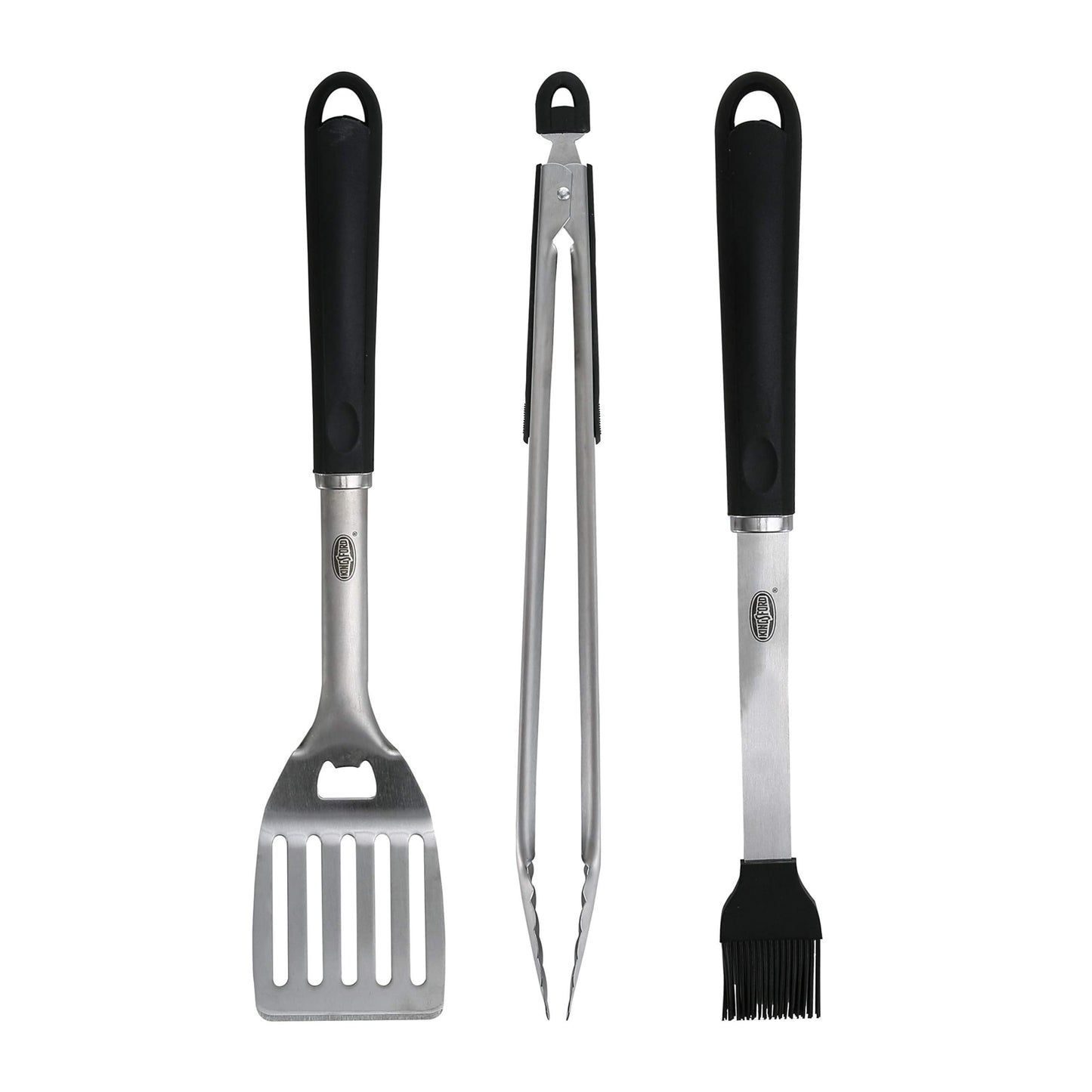 Kingsford Stainless Steel 3-Piece BBQ Tool Set | Tongs, Basting Brush, Spatula | Rust-Resistant Grilling Tools - CookCave