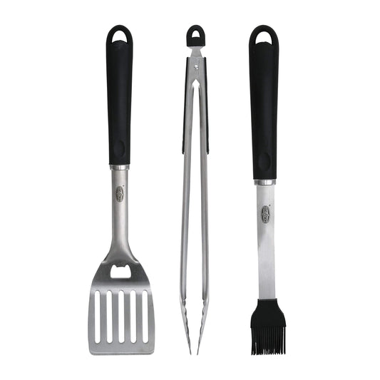 Kingsford Stainless Steel 3-Piece BBQ Tool Set | Tongs, Basting Brush, Spatula | Rust-Resistant Grilling Tools - CookCave