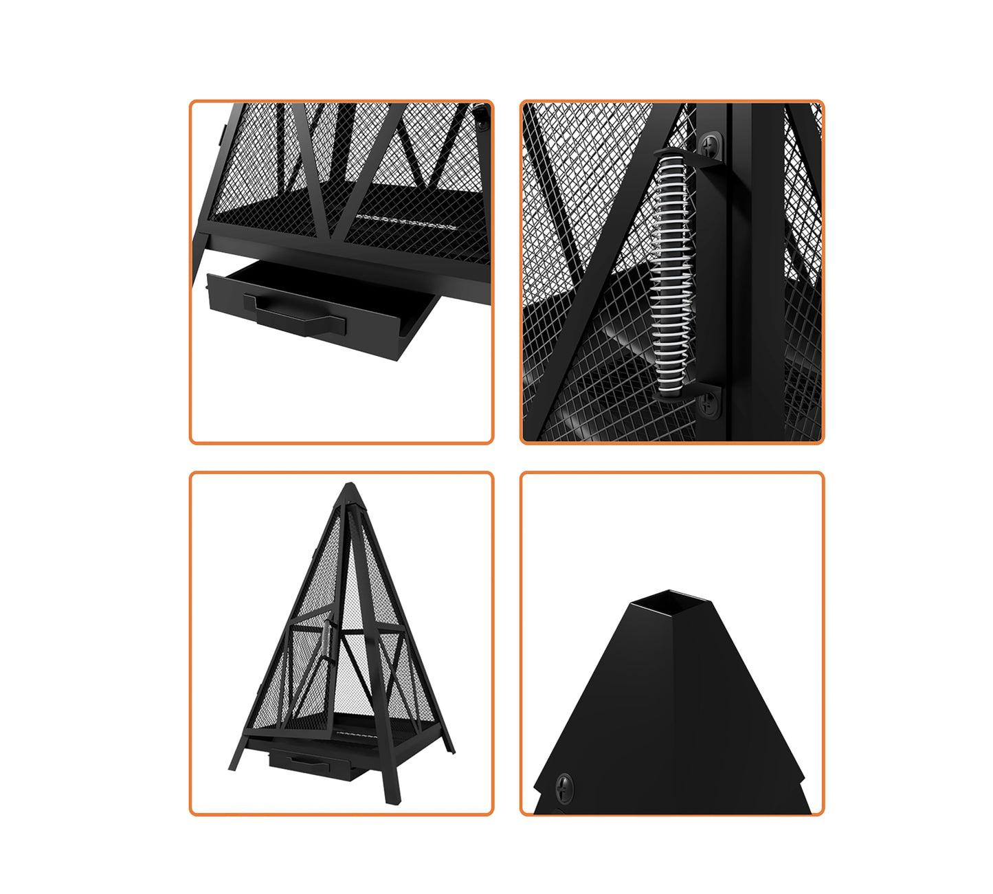 Kingson Pyramid Shape Heavy-Duty Steel Mesh Outdoor Fire Pit Includes Poker High-Temperature Powder-Coated Finish Durable Patio Fireplace for Gatherings & Entertainment - CookCave