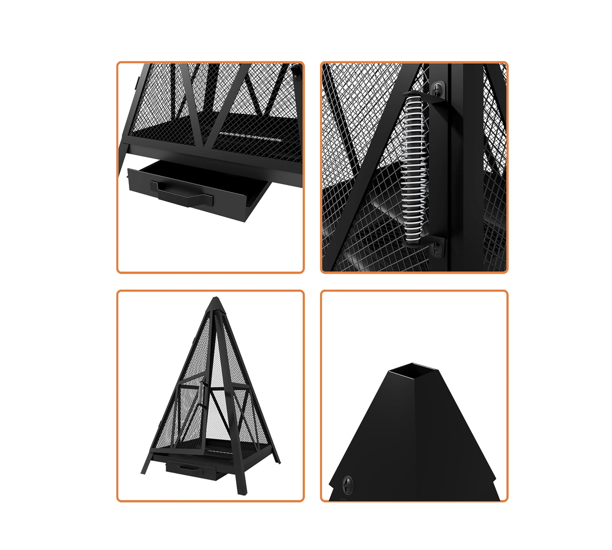 Kingson Pyramid Shape Heavy-Duty Steel Mesh Outdoor Fire Pit Includes Poker High-Temperature Powder-Coated Finish Durable Patio Fireplace for Gatherings & Entertainment - CookCave