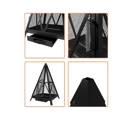 Kingson Pyramid Shape Heavy-Duty Steel Mesh Outdoor Fire Pit Includes Poker High-Temperature Powder-Coated Finish Durable Patio Fireplace for Gatherings & Entertainment - CookCave