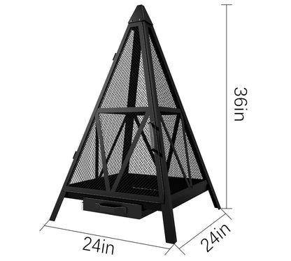 Kingson Pyramid Shape Heavy-Duty Steel Mesh Outdoor Fire Pit Includes Poker High-Temperature Powder-Coated Finish Durable Patio Fireplace for Gatherings & Entertainment - CookCave
