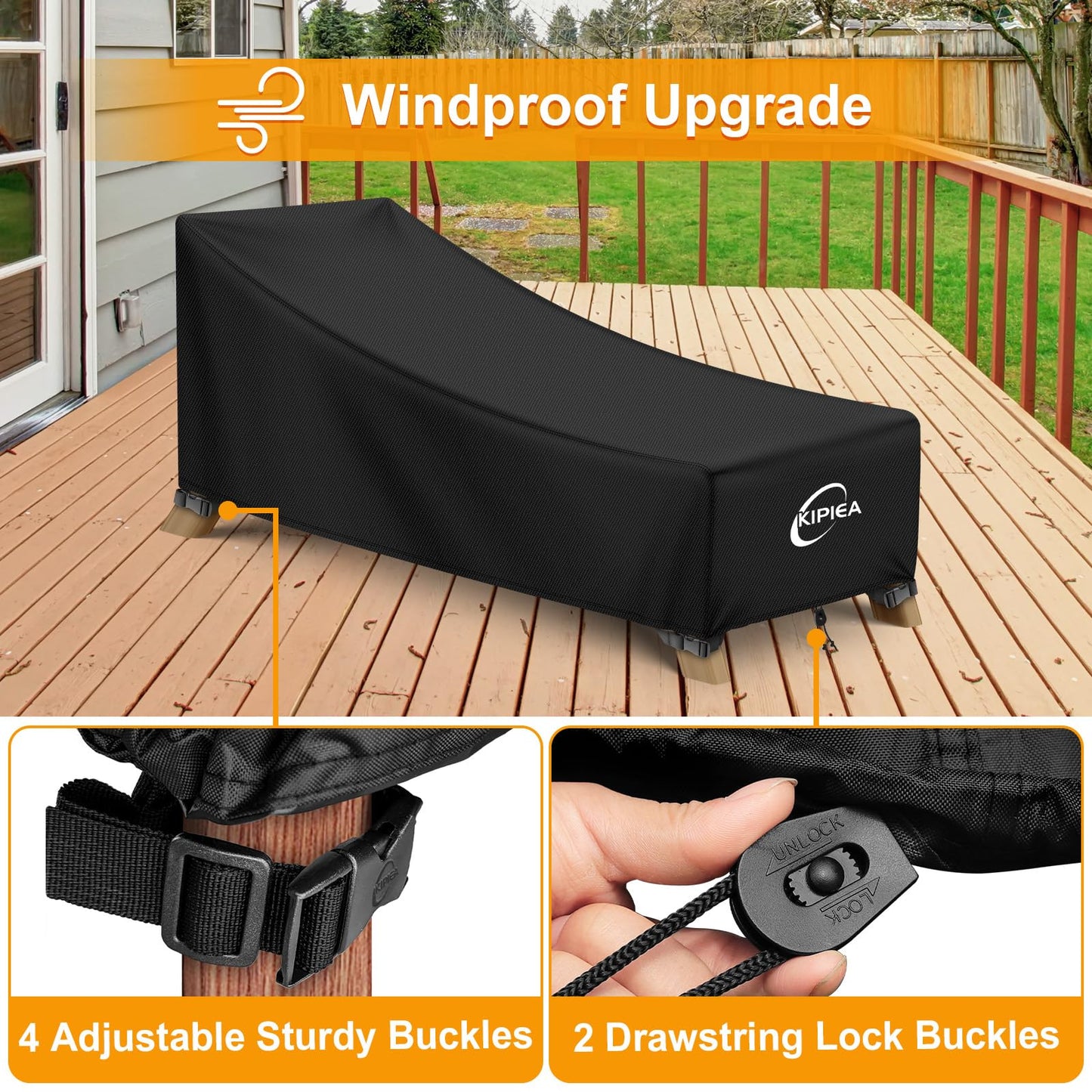 Kipiea Waterproof Patio Lounge Chair Covers for Outdoor Furniture, Heavy Duty Outdoor Chaise Lounge Cover with Anti UV and No Tears, No Fading (80"D x 28"W x 30"H) - CookCave