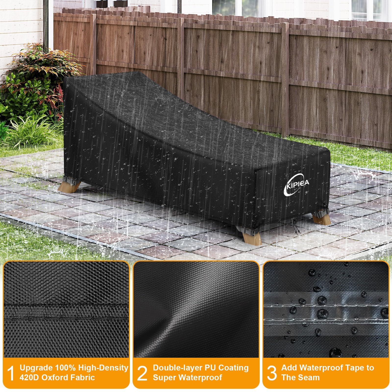 Kipiea Waterproof Patio Lounge Chair Covers for Outdoor Furniture, Heavy Duty Outdoor Chaise Lounge Cover with Anti UV and No Tears, No Fading (80"D x 28"W x 30"H) - CookCave