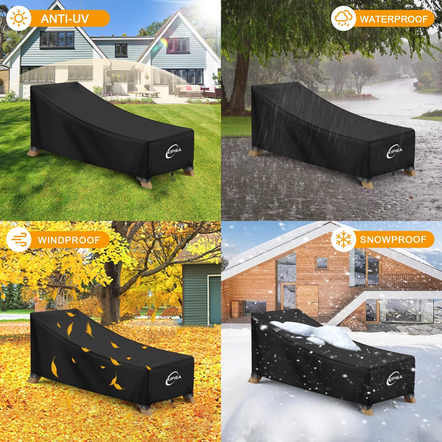 Kipiea Waterproof Patio Lounge Chair Covers for Outdoor Furniture, Heavy Duty Outdoor Chaise Lounge Cover with Anti UV and No Tears, No Fading (80"D x 28"W x 30"H) - CookCave