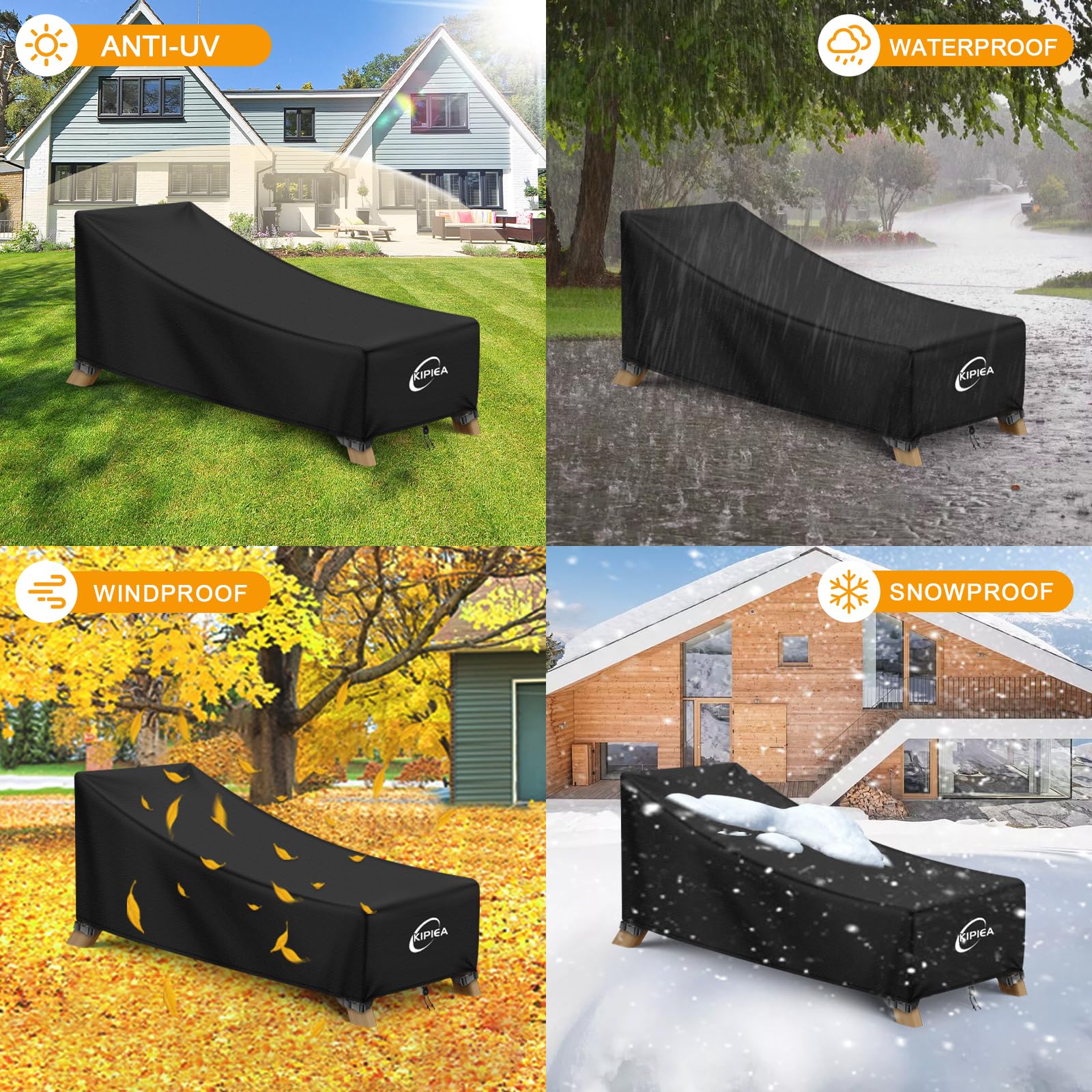 Kipiea Waterproof Patio Lounge Chair Covers for Outdoor Furniture, Heavy Duty Outdoor Chaise Lounge Cover with Anti UV and No Tears, No Fading (80"D x 28"W x 30"H) - CookCave