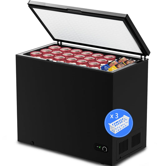 Kismile 7.0 Cubic Feet Chest Freezer with 3 Removable Basket, Free Standing Top Open Door Compact Deep Freezer with Adjustable Temperature for Home/Kitchen/Office/Garage/Bar (7.0 Cu.Ft, Black) - CookCave
