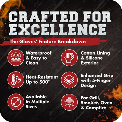 KITCHEN PERFECTION Silicone Smoker Oven Gloves-Extreme Heat Resistant BBQ Gloves-Handle Hot Food Right on Your Grill Fryer & Pit|Waterproof Grilling Cooking Baking Mitts|Superior Value Set +3 Bonuses - CookCave