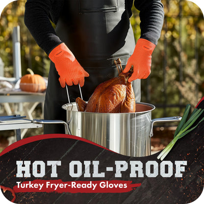 KITCHEN PERFECTION Silicone Smoker Oven Gloves -Extreme Heat Resistant BBQ Gloves -Handle Hot Food Right on Your Grill Fryer Pit|Waterproof Oven Mitts |Superior Value Set+3 Bonuses - CookCave